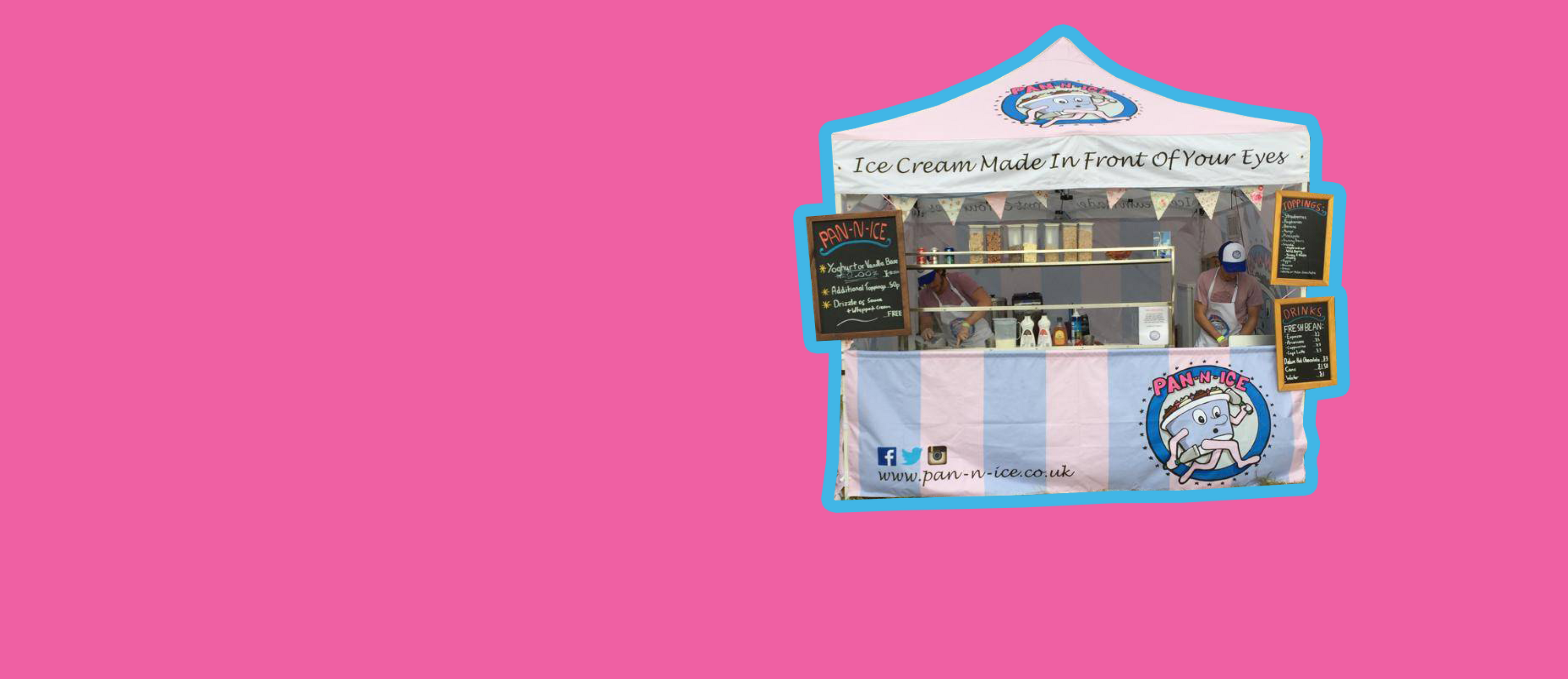 Pan-n-Ice Bubba Events stand to hire with Ice Cream Rolls Machine and Pan