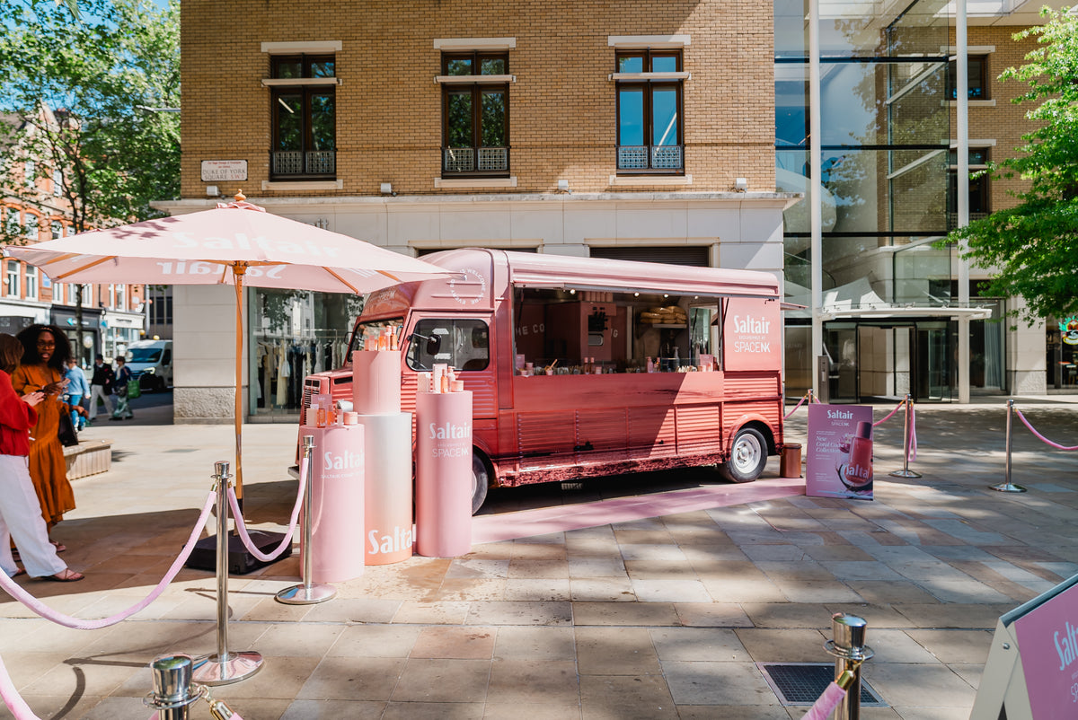 Pink Saltair and Space NK Citroen HY truck and branded event setup; service example from a separate event